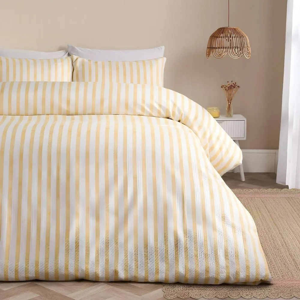 OHS Watercolour Stripe Embossed Bedding Set Duvet Cover with Pillowcase in Lemon