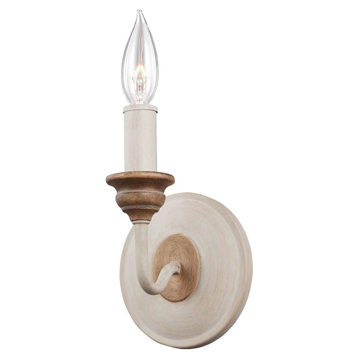 Netlighting Hartsville 1 Light Indoor Candle Wall Light Chalk Washed Beachwood E14 in White