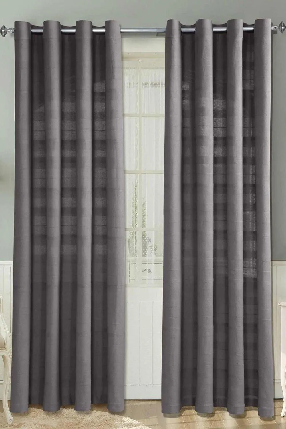 Homescapes Cotton Rajput Ribbed Curtain Pair in Charcoal