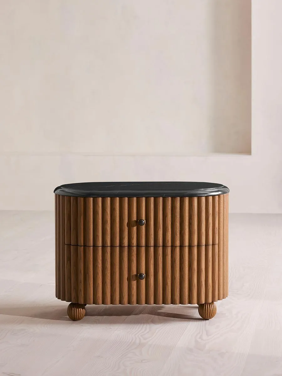 Carlisle Bedside Table, Black Marquina Marble, Large