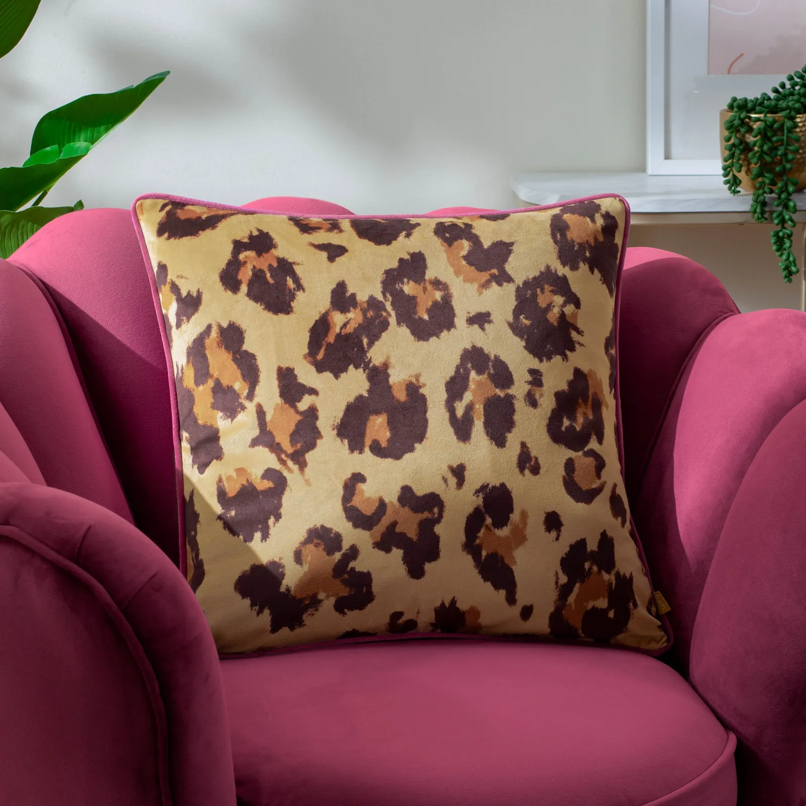 Furn True Leopard Piped Velvet Cushion