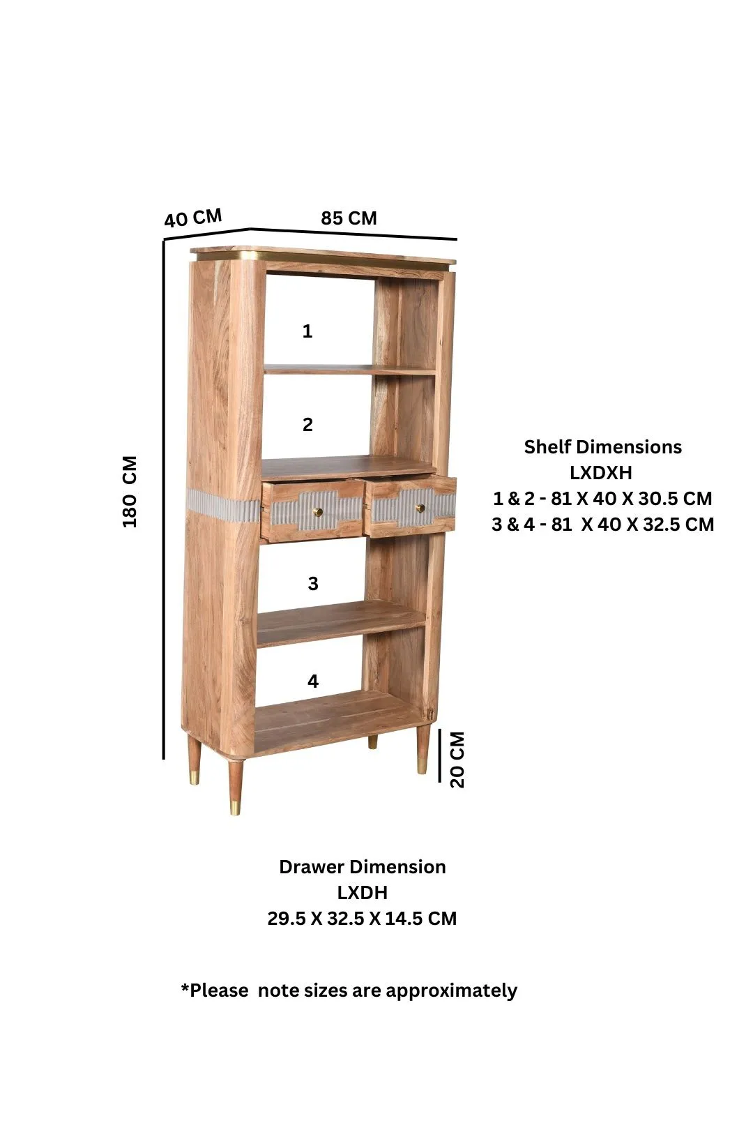 IH Design Alicia Acacia Wood 2 Drawers Large Open Bookcase in Grey 4