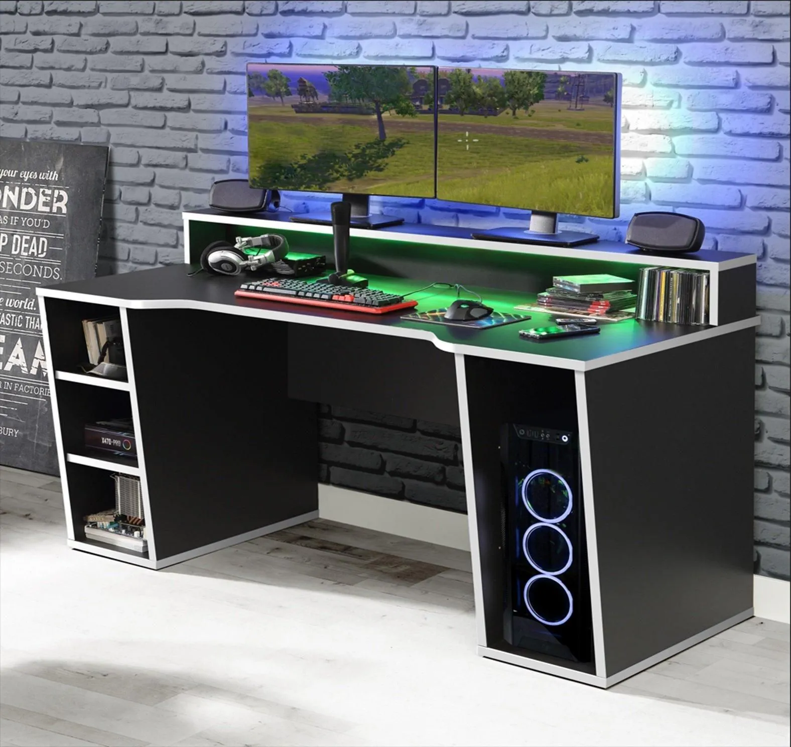 Furniture To Go Loadout Black Gaming Desk 2 Shelves with Colour Changing LED 4
