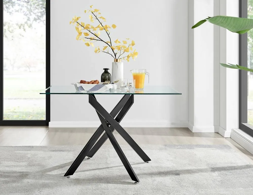 FurnitureboxUK Leonardo Black Leg Glass Dining Table & 4 Pesaro Chairs in Blue 2