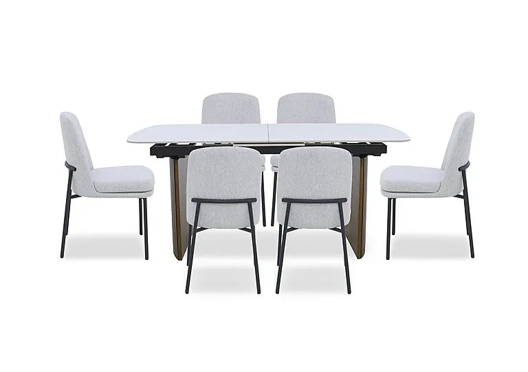 Cortado Pop-Up Extending Dining Table with 6 Metal Leg Chairs