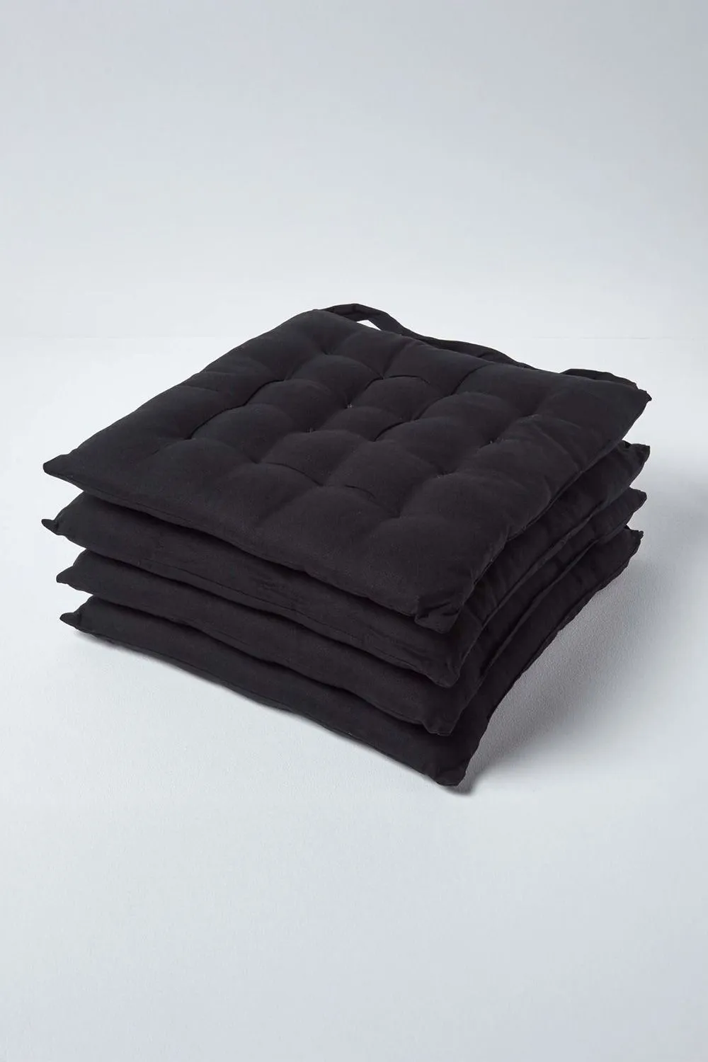 Homescapes 4 Pack Seat Pads Luxury 100% Cotton Indoor Outdoor Garden Cushion, 40cm in Black 1