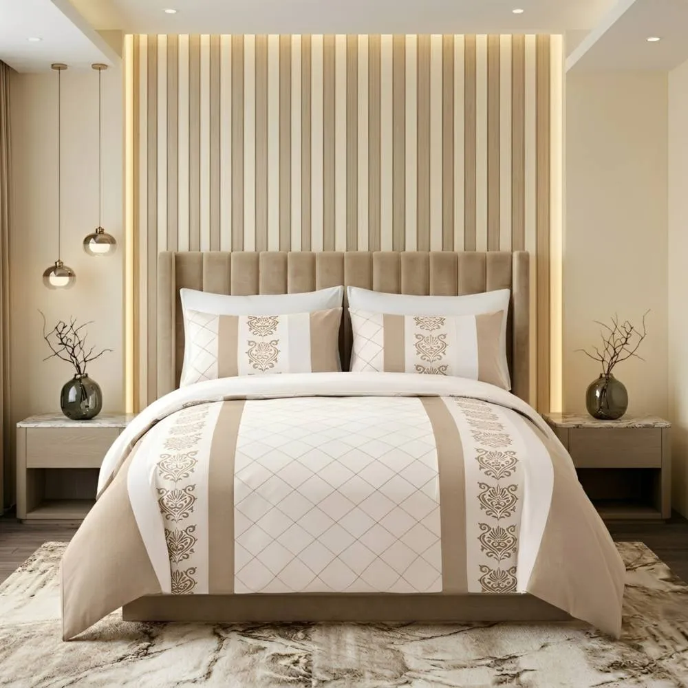 Pamposh Luxurious Duvet cover Set Reversible Bedding Sets in Beige