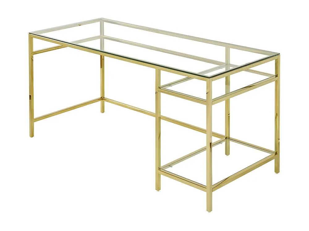 Vente-unique Desk With 2 Shelves - Toughened Glass & Steel - Gold - TIZIO in Clear 4