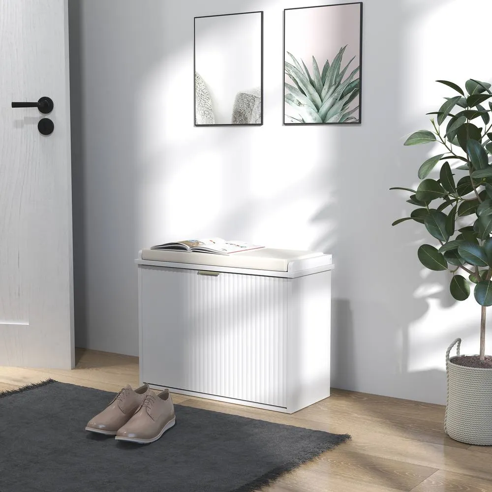 HOMCOM Shoe Storage Bench with Cushion & Flip-Drawer 62x26x47.5cm White 2