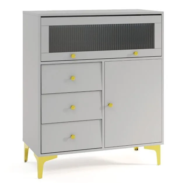 Costway Wooden Chest of Drawers 3-Drawer Dresser Storage Cabinet Chest Cupboard Organiser Unit in Grey 2