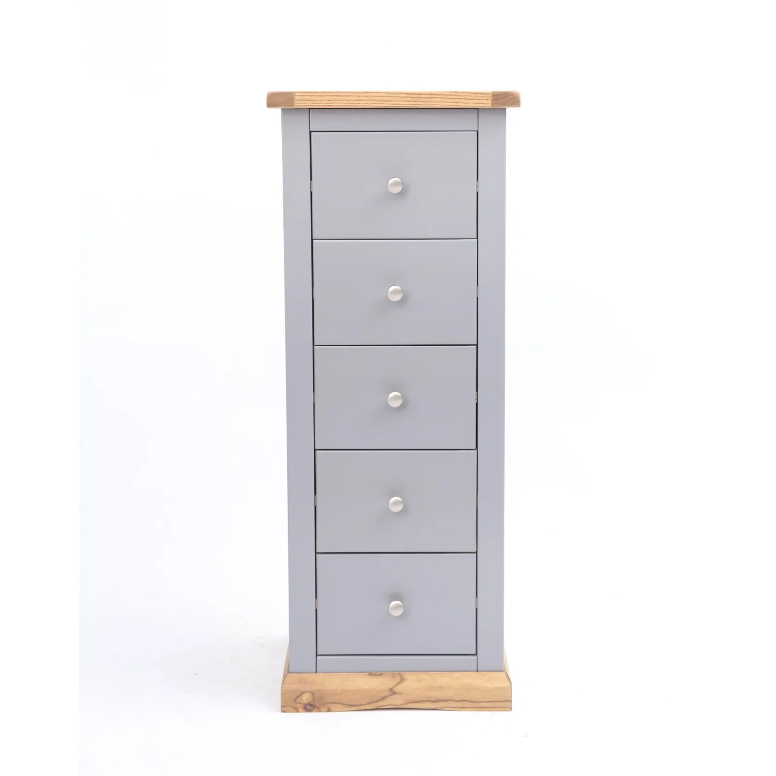 Cabinet Bits Biccari 5 Drawer Narrow Chest of Drawers Chrome Knob in Grey