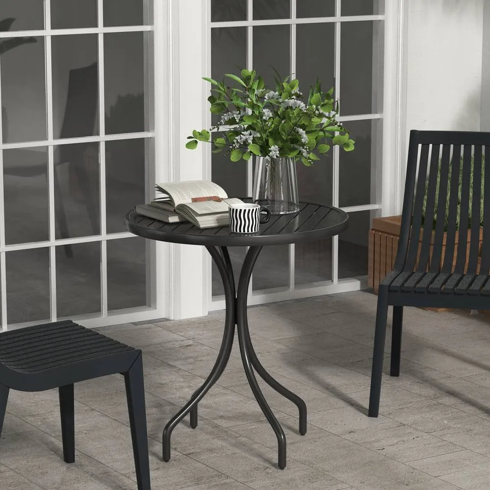 OUTSUNNY Round Garden Table Outdoor Side Table with Steel Frame in Black