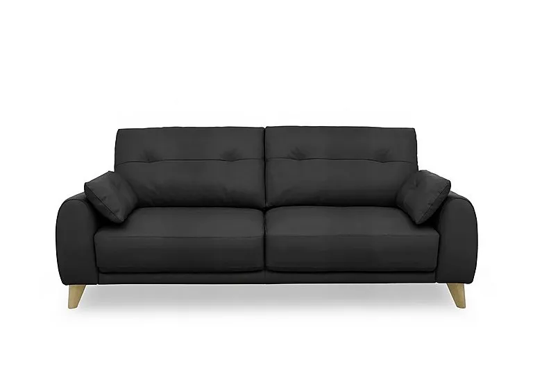 Malmo Leather 3 Seater Sofa - Classic Black