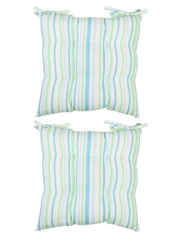 Dibor Set of 2 Blue Striped Indoor Outdoor Chair Seat Pad Garden Cushions L40cm x W40cm
