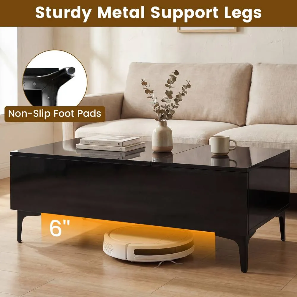 Costway Modern Lift Top Coffee Table Sofa Side Table High Gloss Accent Table in Black 5