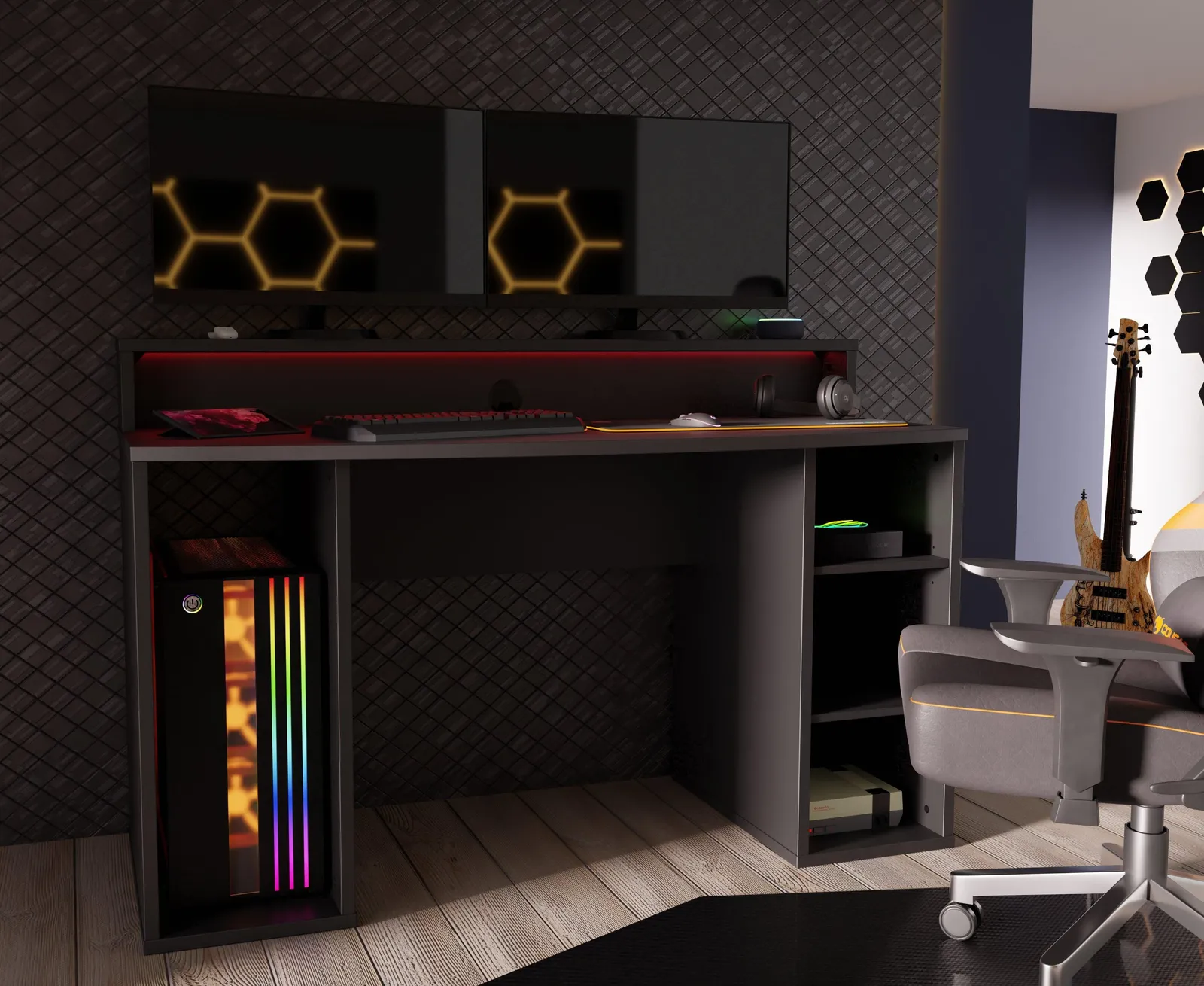 Furniture To Go Loadout Black Gaming Desk with Colour Changing LED 5