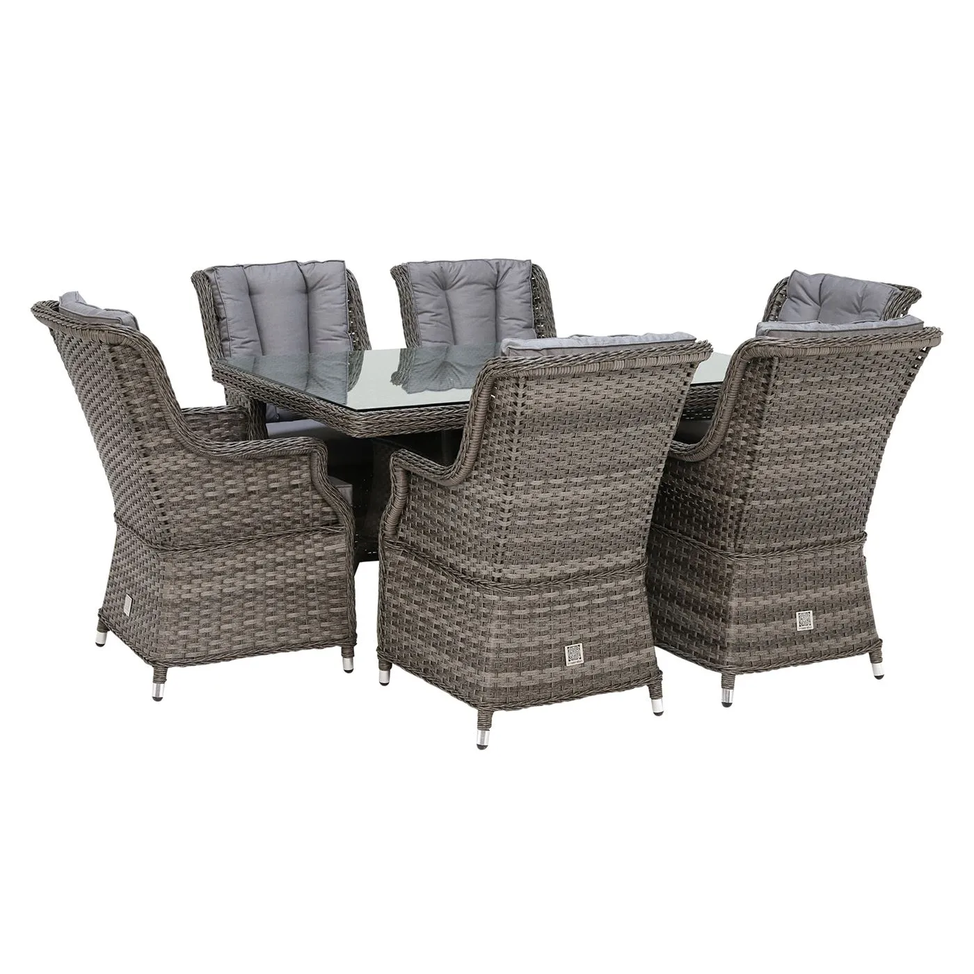 Amberley 6 Seat Garden Rectangular Dining Set in Grey Weave and Grey Fabric