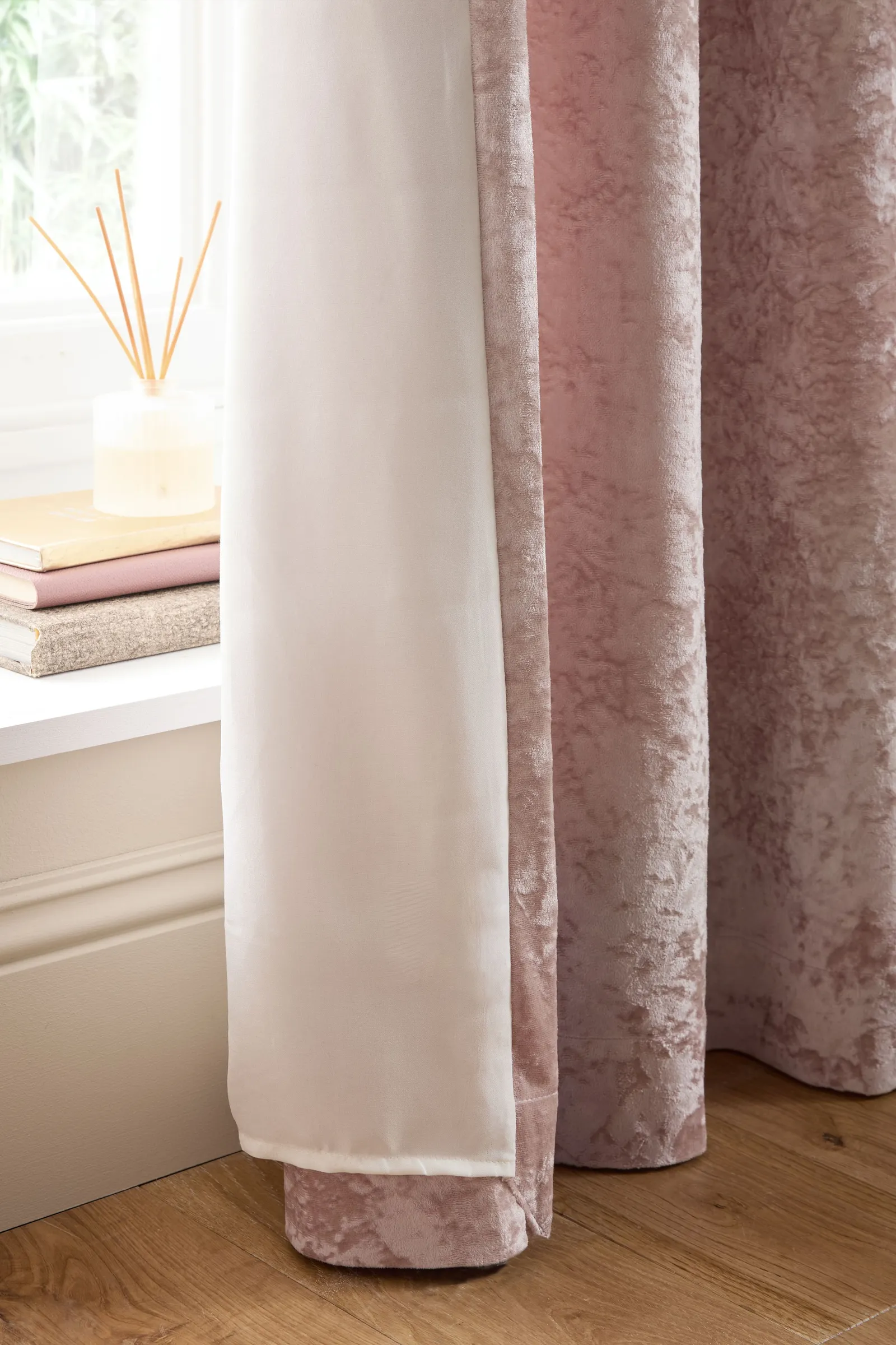 Catherine Lansfield 'Crushed Velvet' Lined Eyelet Curtains in Pink 4