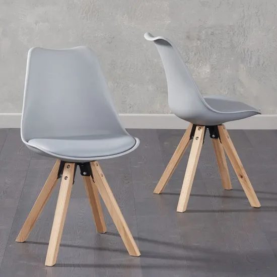 Tupa Light Grey Faux Leather Chairs With Square Leg In Pair