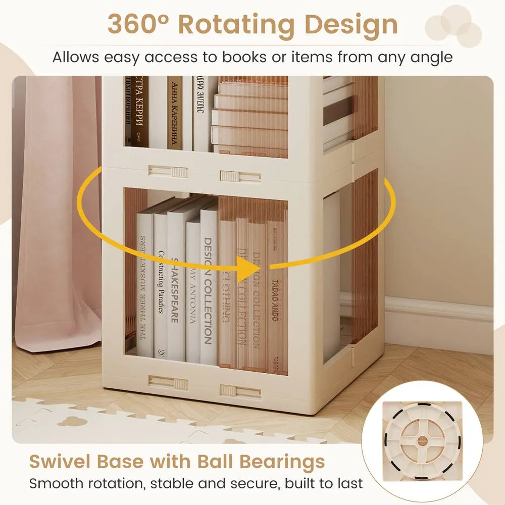 Costway Foldable Rotating Bookshelf 5-Tier Revolving Bookshelf Display Shelf in White 5