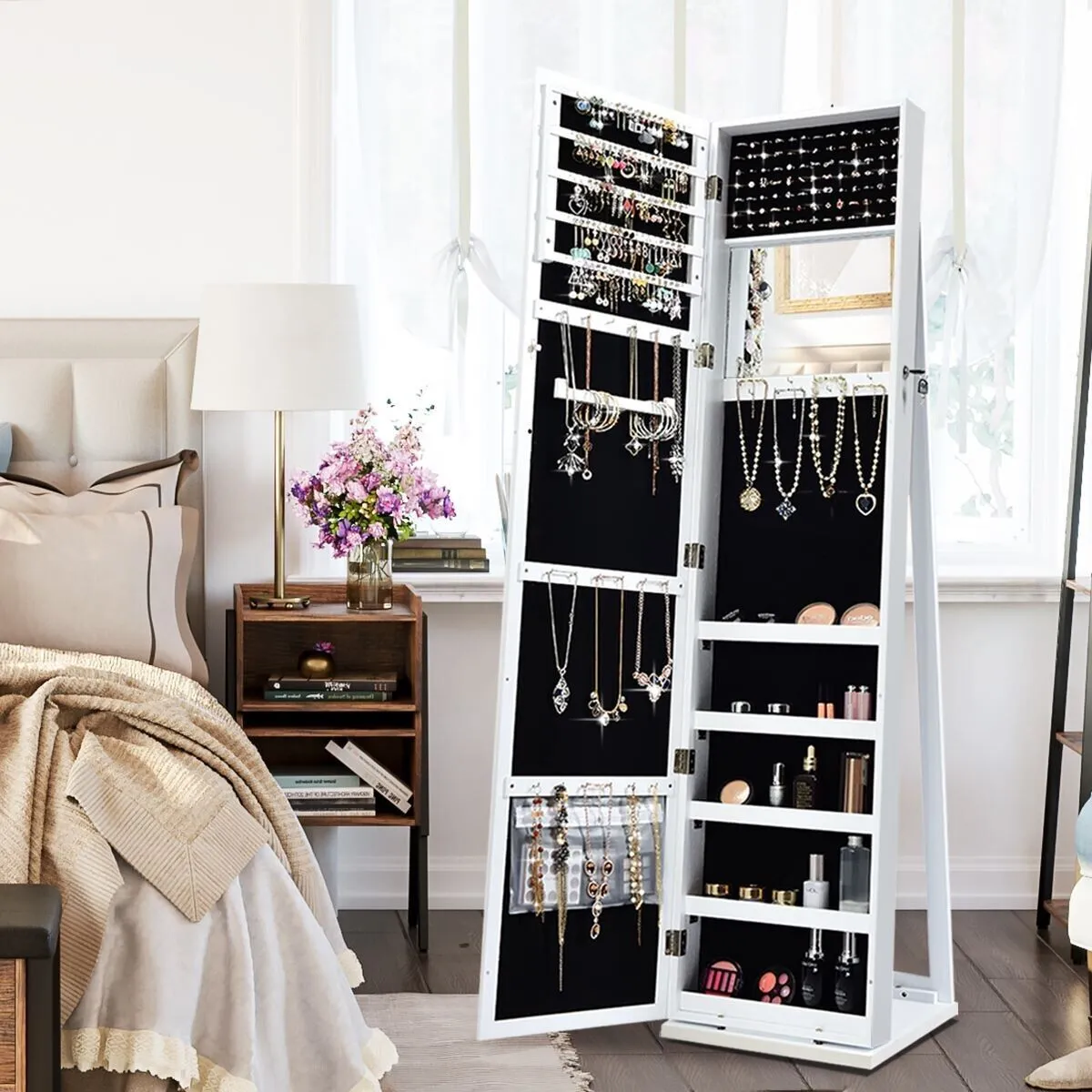 Costway 3in1 Jewelry Cabinet FullLength Mirrored Jewelry Armoire Jewelry Organizer in White 3
