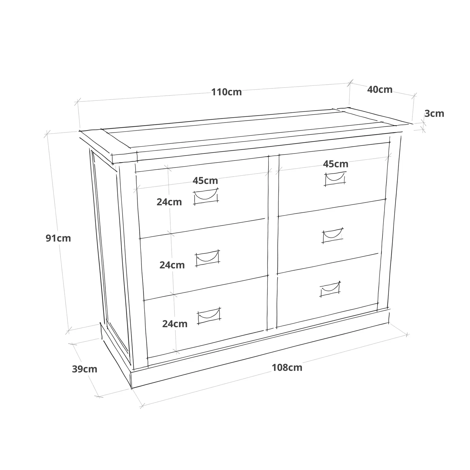 Cabinet Bits Cosenza 6 Drawer Chest of Drawers Bras Drop Handle in Off-White 2
