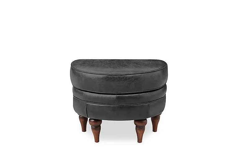 Harriet Leather Half Moon Footstool with Walnut Feet