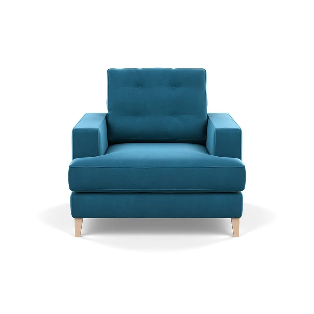 Heal's Mistral Armchair Smart Velvet Ocean Natural Feet