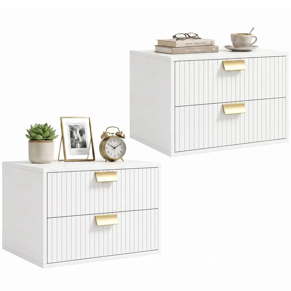 HOMCOM 2pcs Modern Floating Nightstands, 2 Drawers Bedside Tables, White