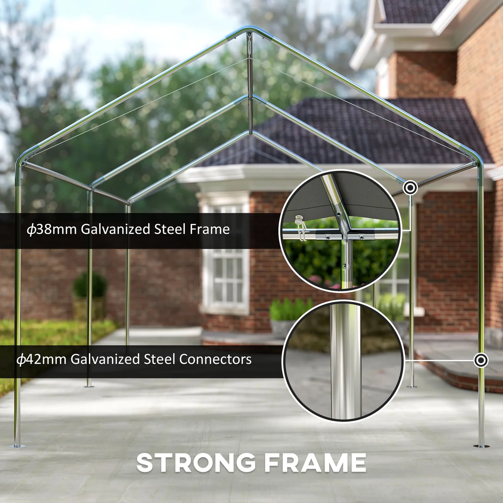 OUTSUNNY 2-Rooms Outdoor Carport Galvanized Steel Frame Tent UV Resistant in White 5