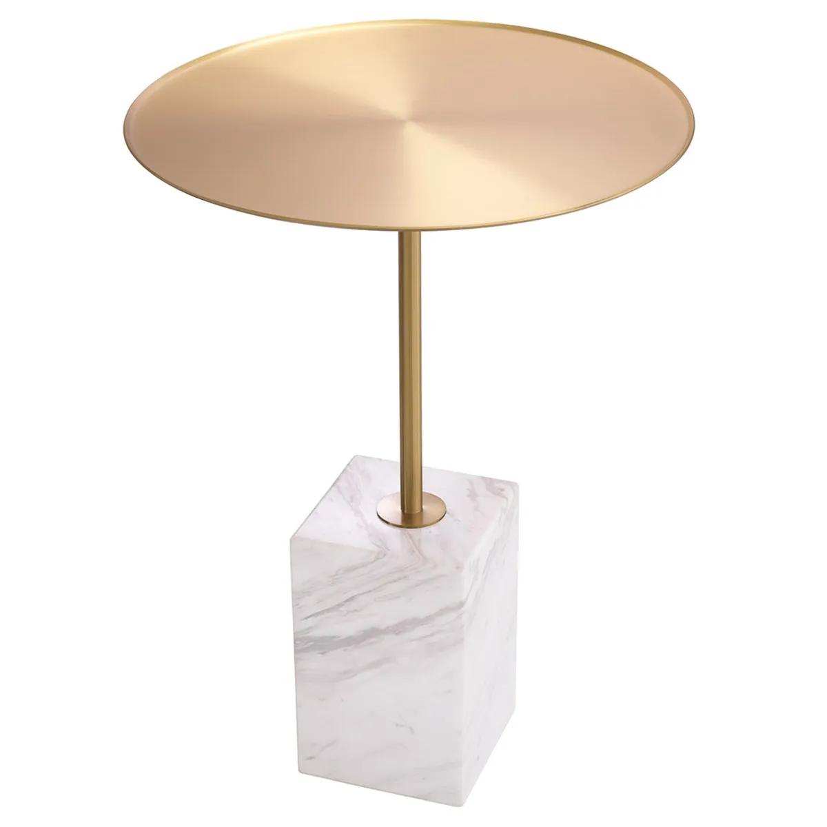 Eichholtz Cole Side Table Brushed Brass Finish White Marble, Round, Gold Metal | Barker & Stonehouse 2