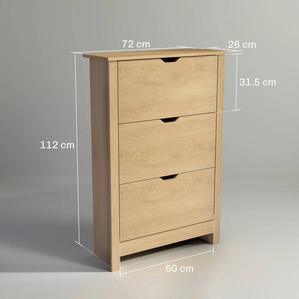 HOMCOM 18-Shoe Storage Cabinet 6 Shelves 3 Drawers in Natural 3