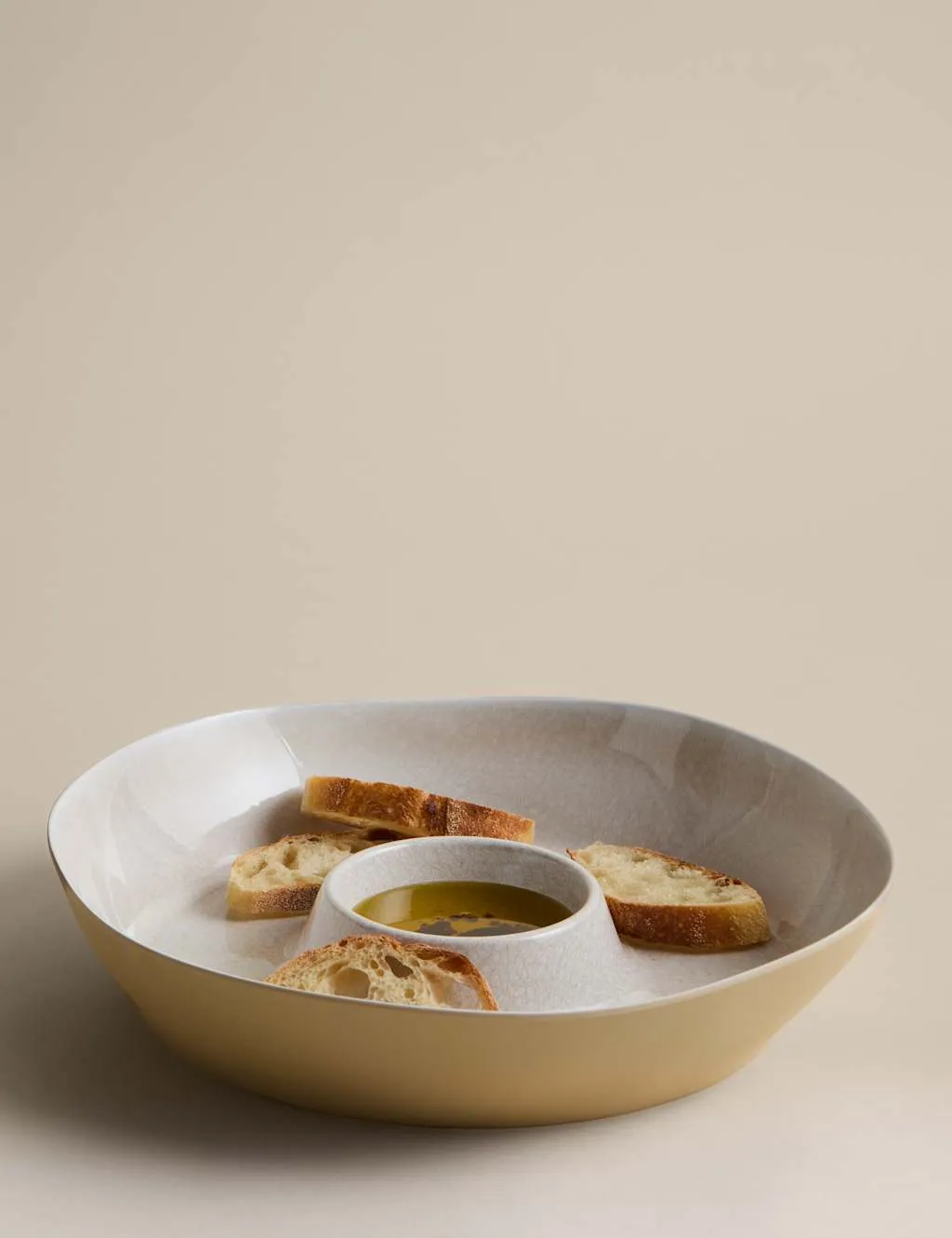 M&S Reactive Glaze Picnic Chip & Dip Bowl Natural