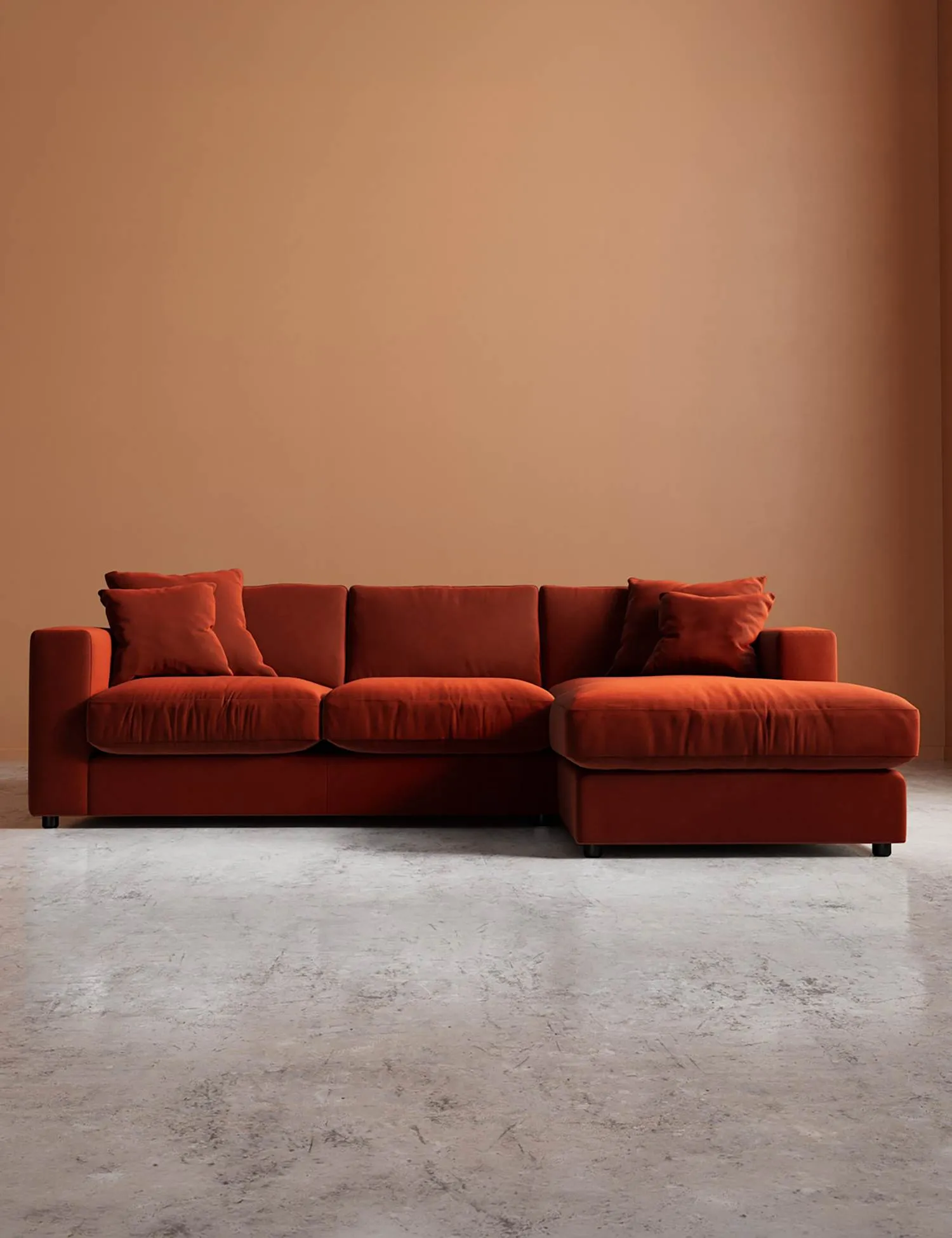 Swoon Crushed Velvet Right Corner Sofa Dark Orange