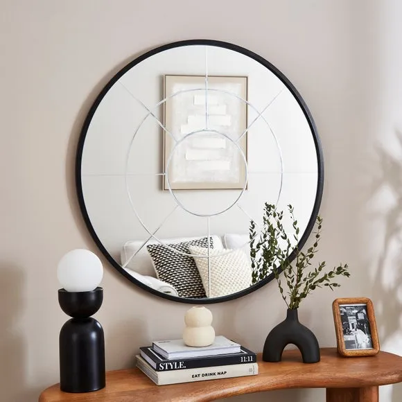 Cora Round Etched Window Indoor Outdoor Wall Mirror