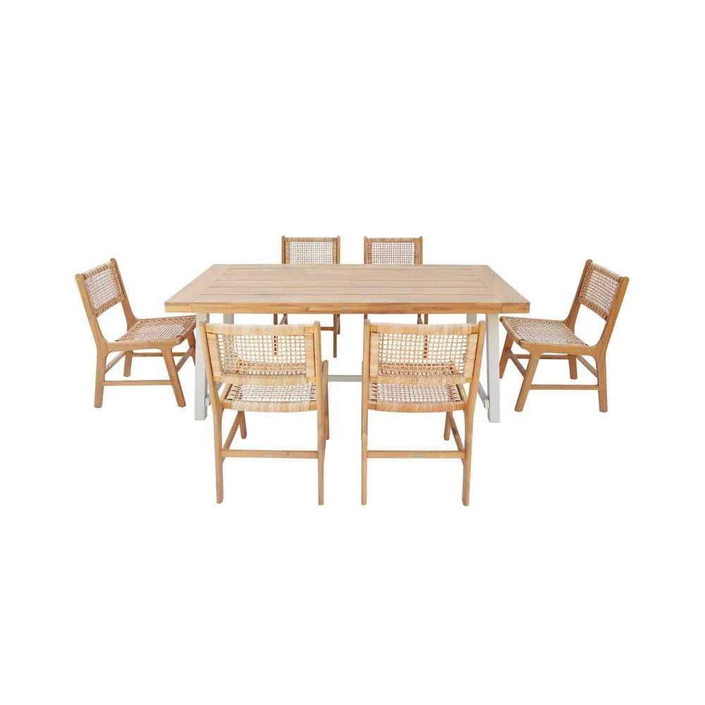 sweeek Indoor/outdoor table in acacia wood & metal + 6 woven resin seats in Beige 3
