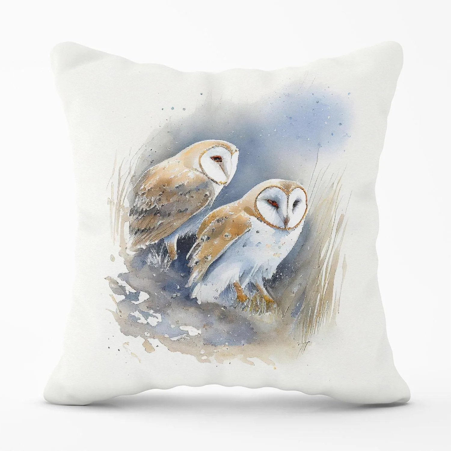 Warren Reed - Designer Barn Ano Owls Watercolour Outdoor Cushion in Brown