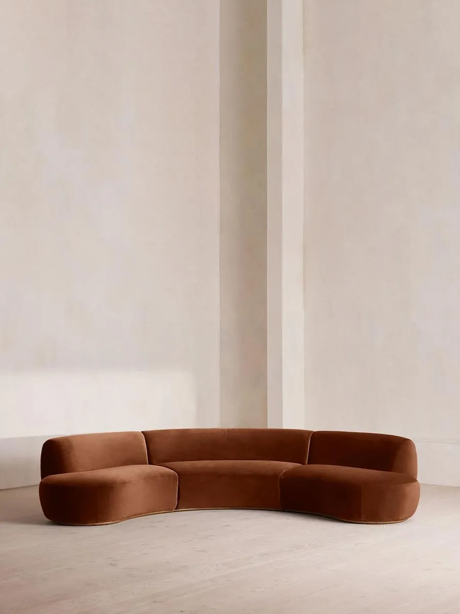 Aline Serpentine Modular Sofa, Four Seater, Velvet, Cinnamon