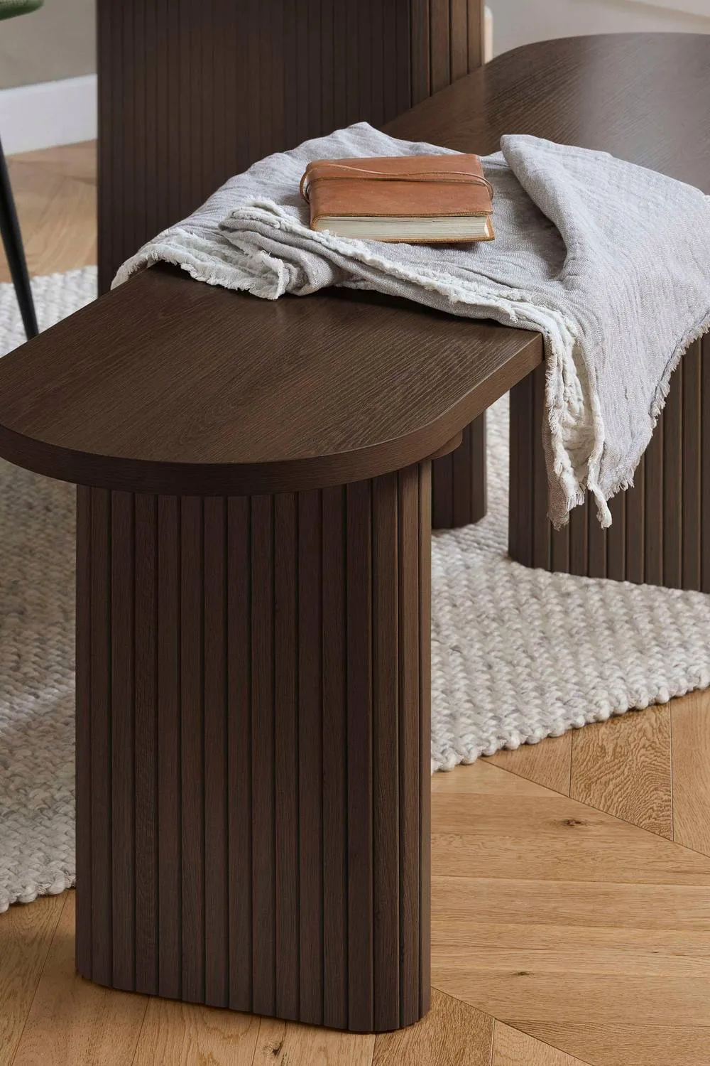 Birlea Axel Oval Fluted Dining Table With 2 Chairs & Bench in Brown 5
