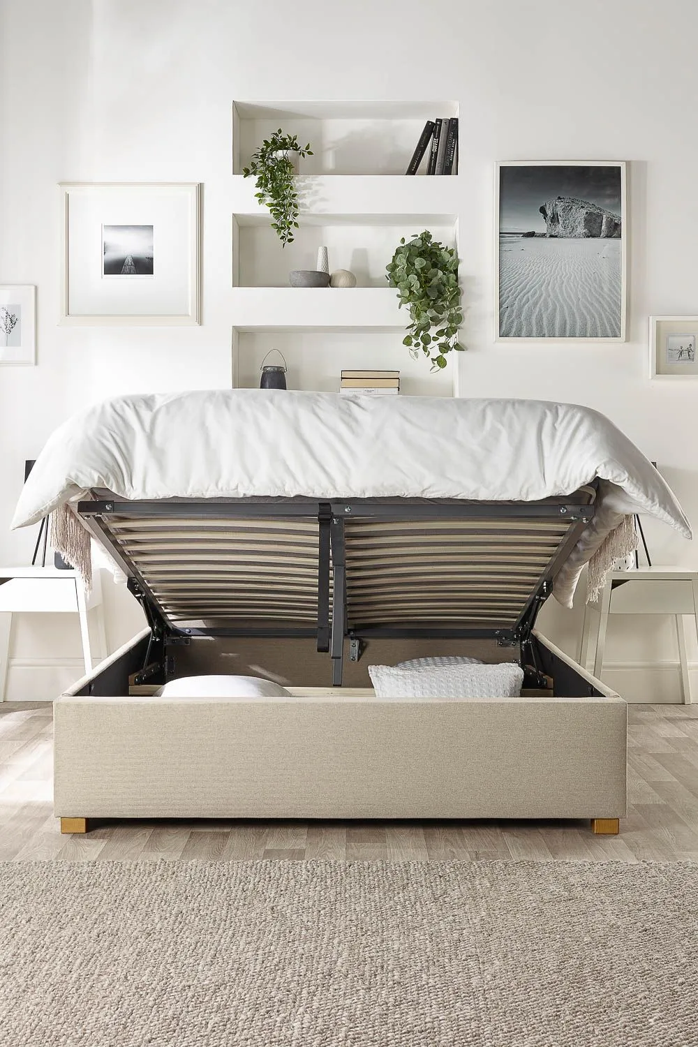 Catherine Lansfield Opulence Ottoman Storage Bed in Saxon Twill Fabric, Custom Made in Natural 2