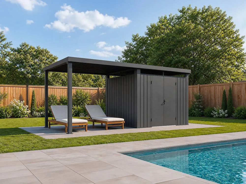 Vente-unique Galvanised Steel Metal Garden Shed 6.25 M² With Lean-To - Anthracite in Dark Grey 2