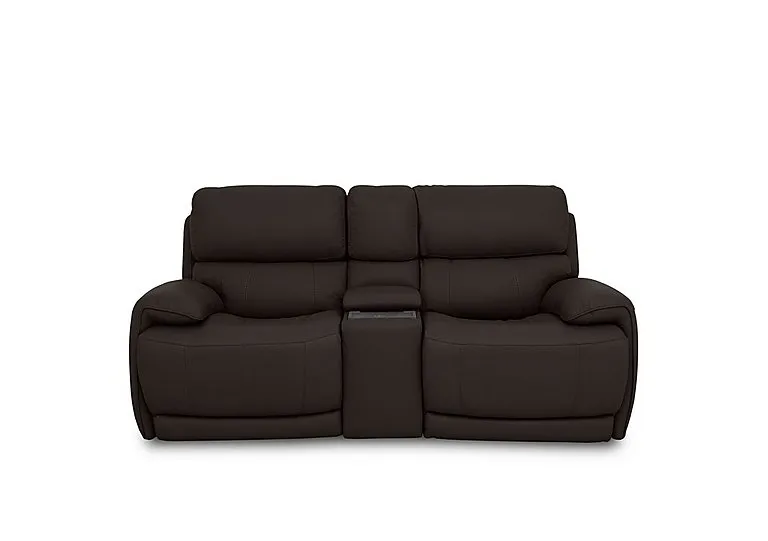 Link Leather 2 Seater Power Recliner Sofa with Power Headrests and Cupholders - Dark Chocolate