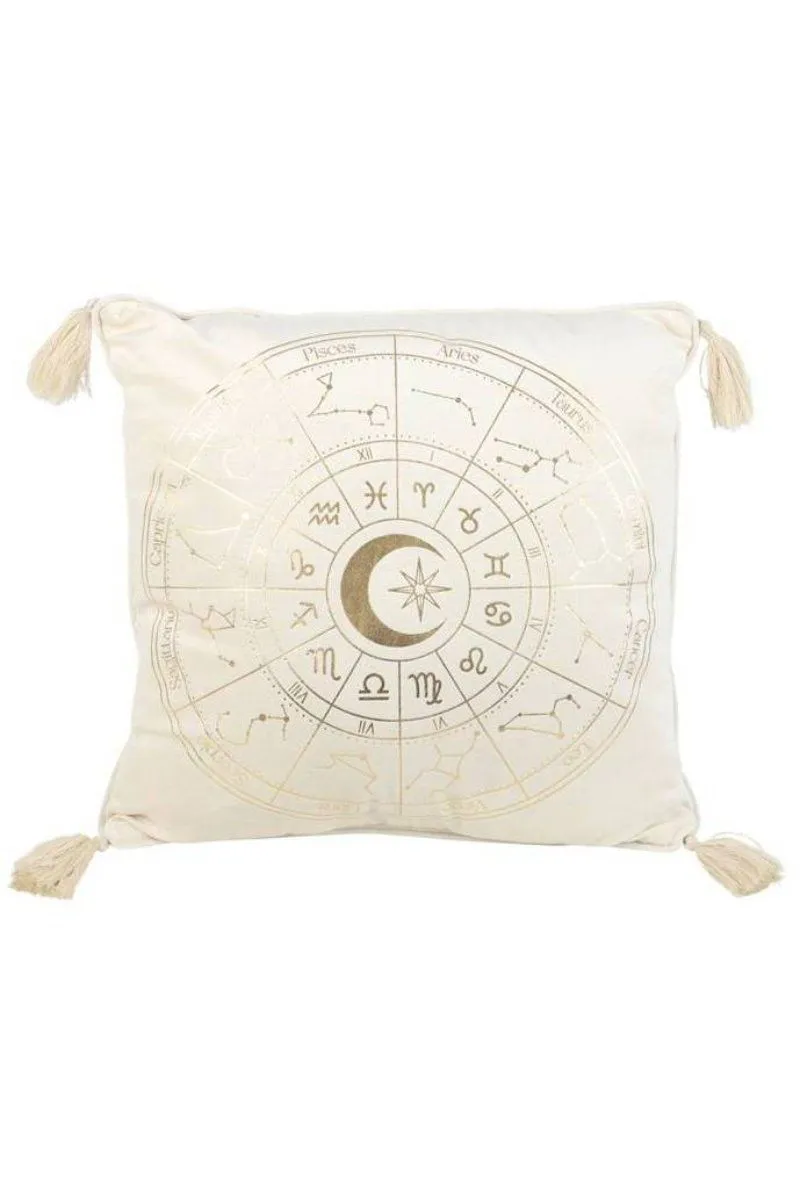 KDMD 35cm Square Off-White Astrology Wheel Cushion in White