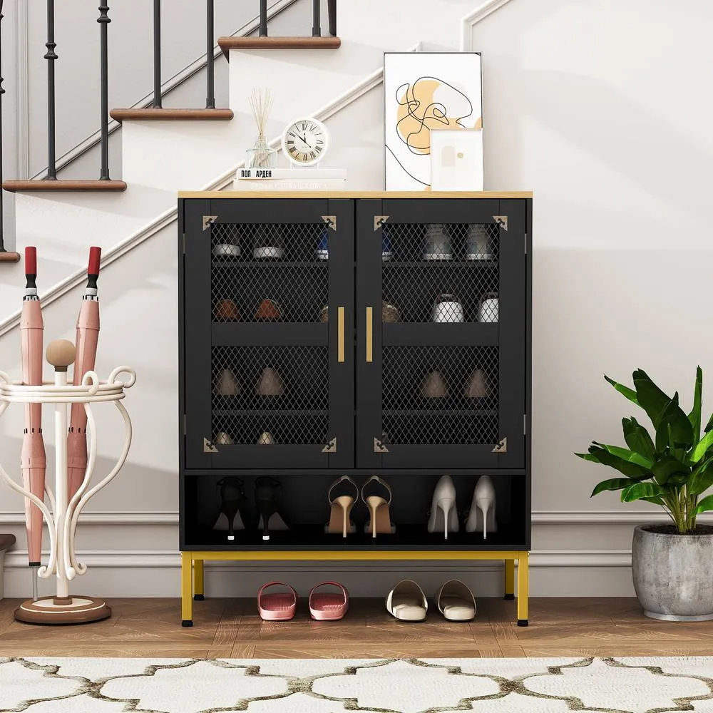 Costway Wooden 5-Tier Shoe Cabinet Modern Shoe Storage Organizer w/Glass Doors in Black