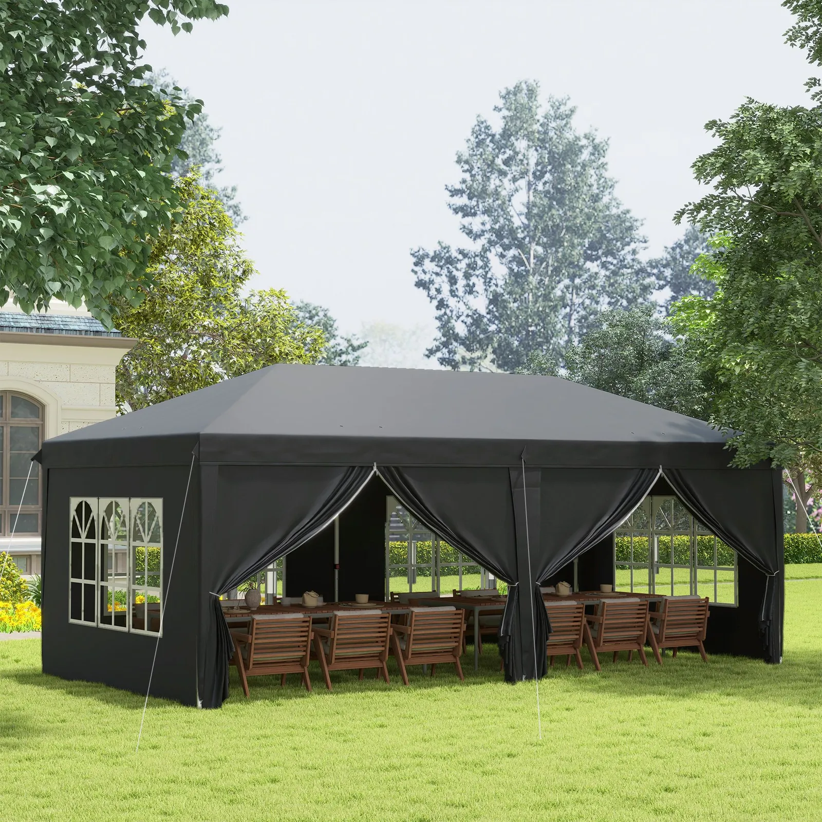 OUTSUNNY 3 x 6 m Pop Up Gazebo with Sides & Windows in Black