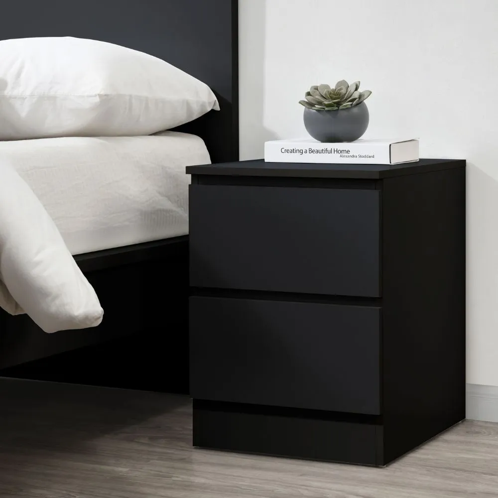 Oslo - 2 Drawer Bedside Table - Black - Wooden - Happy Beds 1