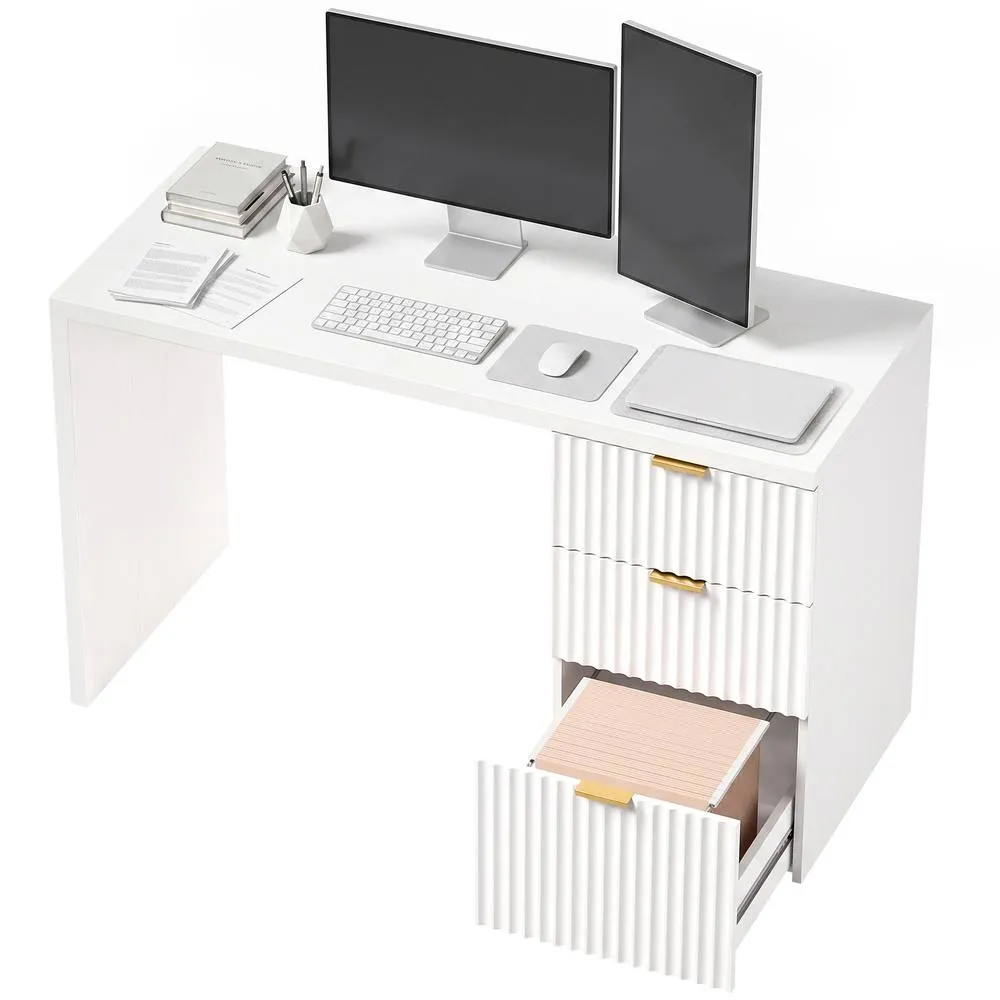 HOMCOM Computer Desk 3 Drawers 120 cm Reversible Design, White