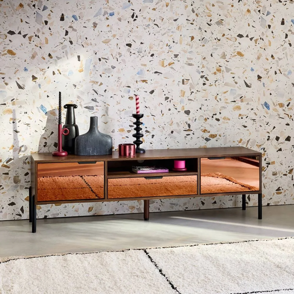 sweeek 151.5cm Vintage Tv Unit Walnut Wooden Effect 2 Doors 1 Drawer in Dark Brown