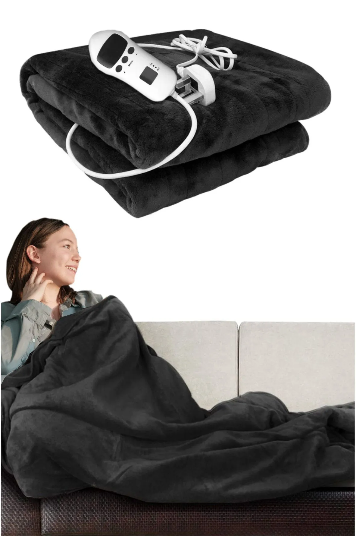 Ezysleep Cosy Heated Over Throw Fleece Blanket With Adjustable Control in Grey