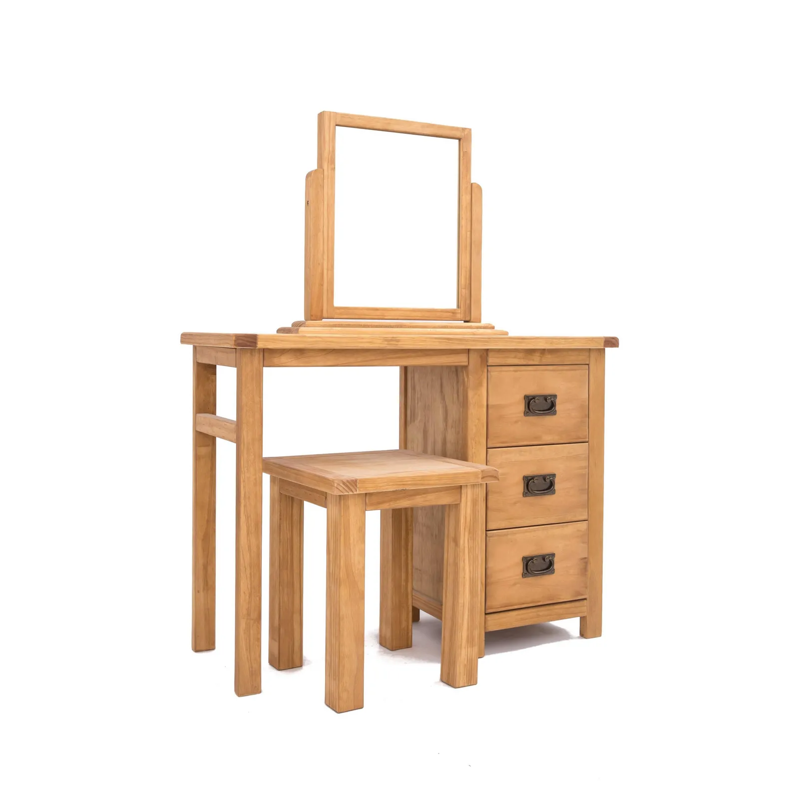 Cabinet Bits Lugo 3 Drawer Dressing Table Set Brass Drop Handle in Light Brown 2